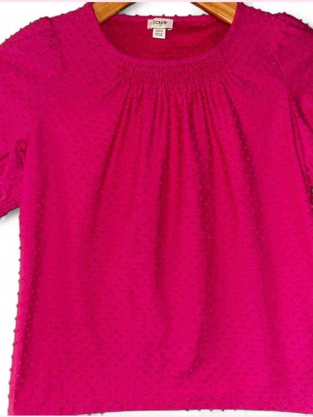 J. Crew Fuchsia Dotted Short Sleeve Blouse